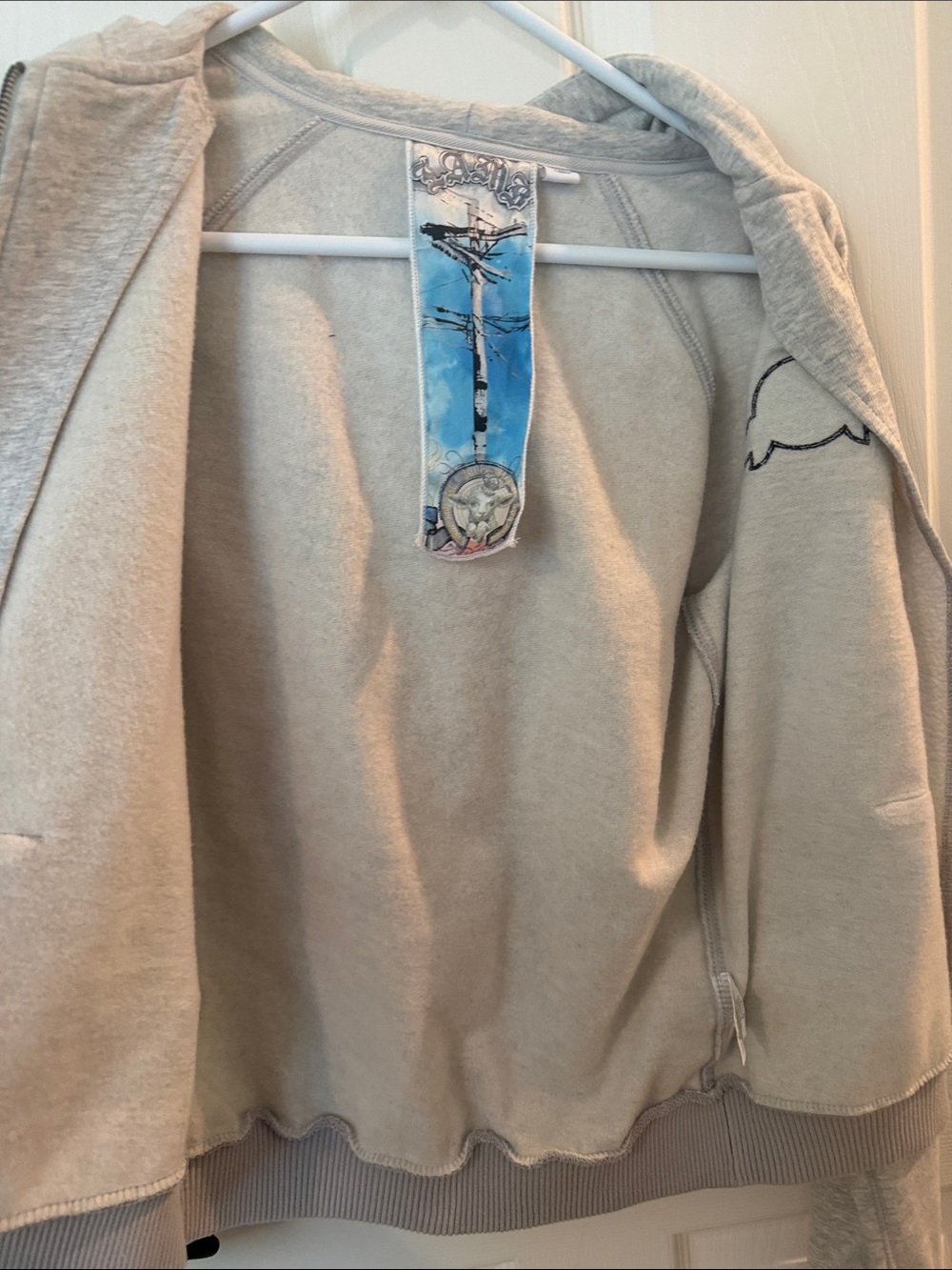 L.A.M.B. Light Gray Zip-Up Hoodie Bomber Jacket with Small Chest Patch - Picture 6 of 11